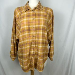 Gently Worn American Eagle Mustard Yellow plaid flannel, size Medium